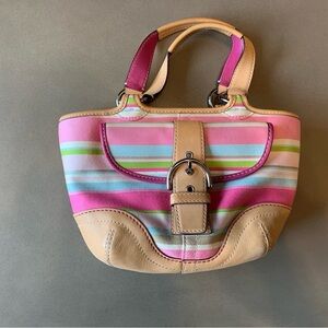 Striped Pink and Tan Women's Handbag